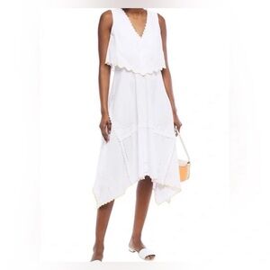 See by Chloé layered embroidered cotton-poplin midi dress with scallop hem 36